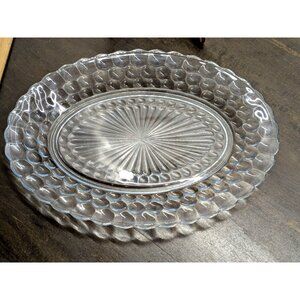 Anchor Hocking Bubble Clear Oval Serving Platter 11 3/4" Vintage 1940s Glassware